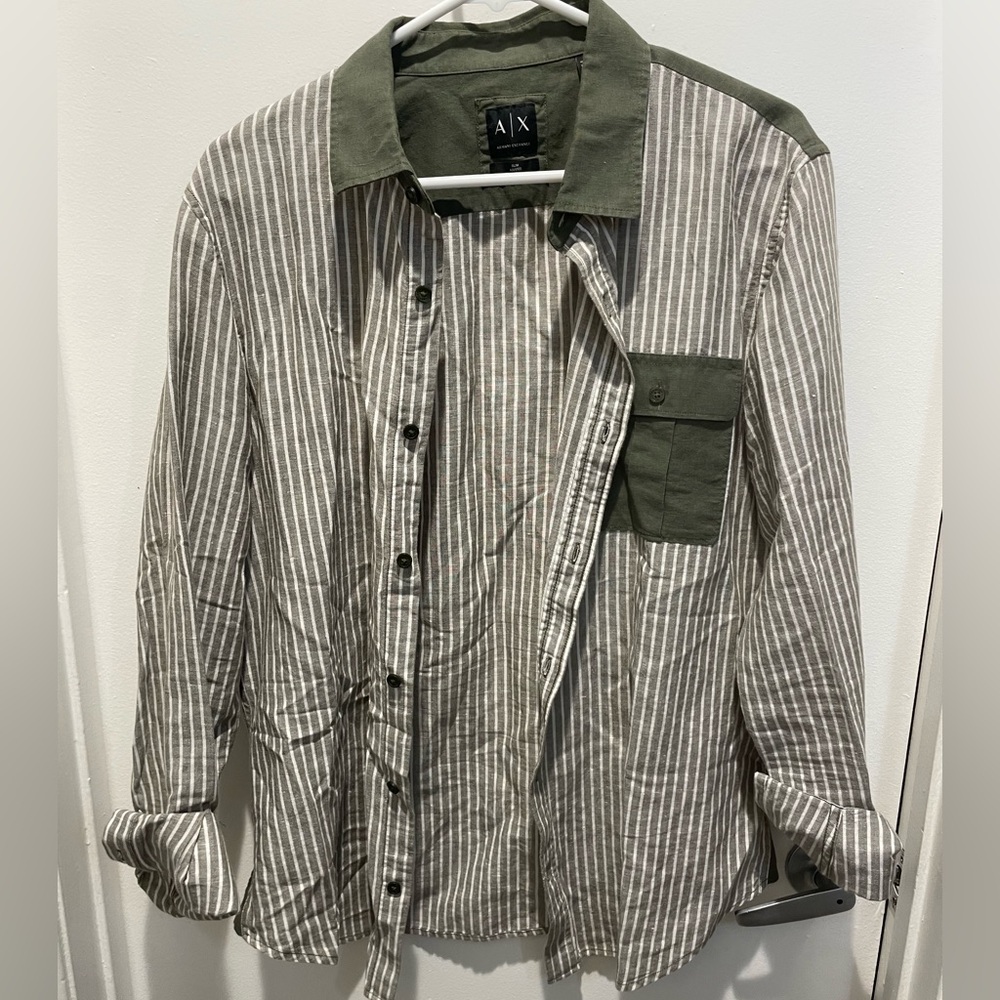 Armani Exchange Green  Striped Shirt